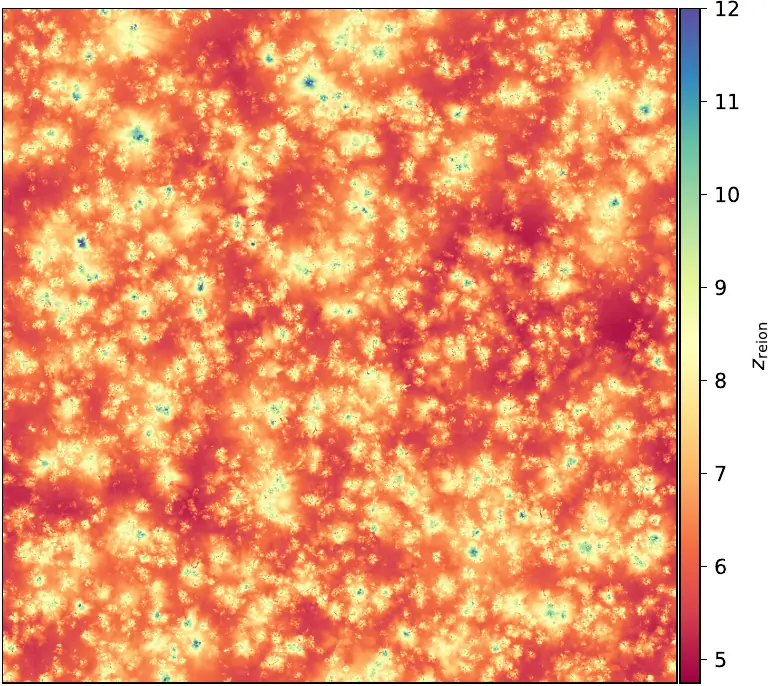 Reionization redshift slice showing spatial patchiness